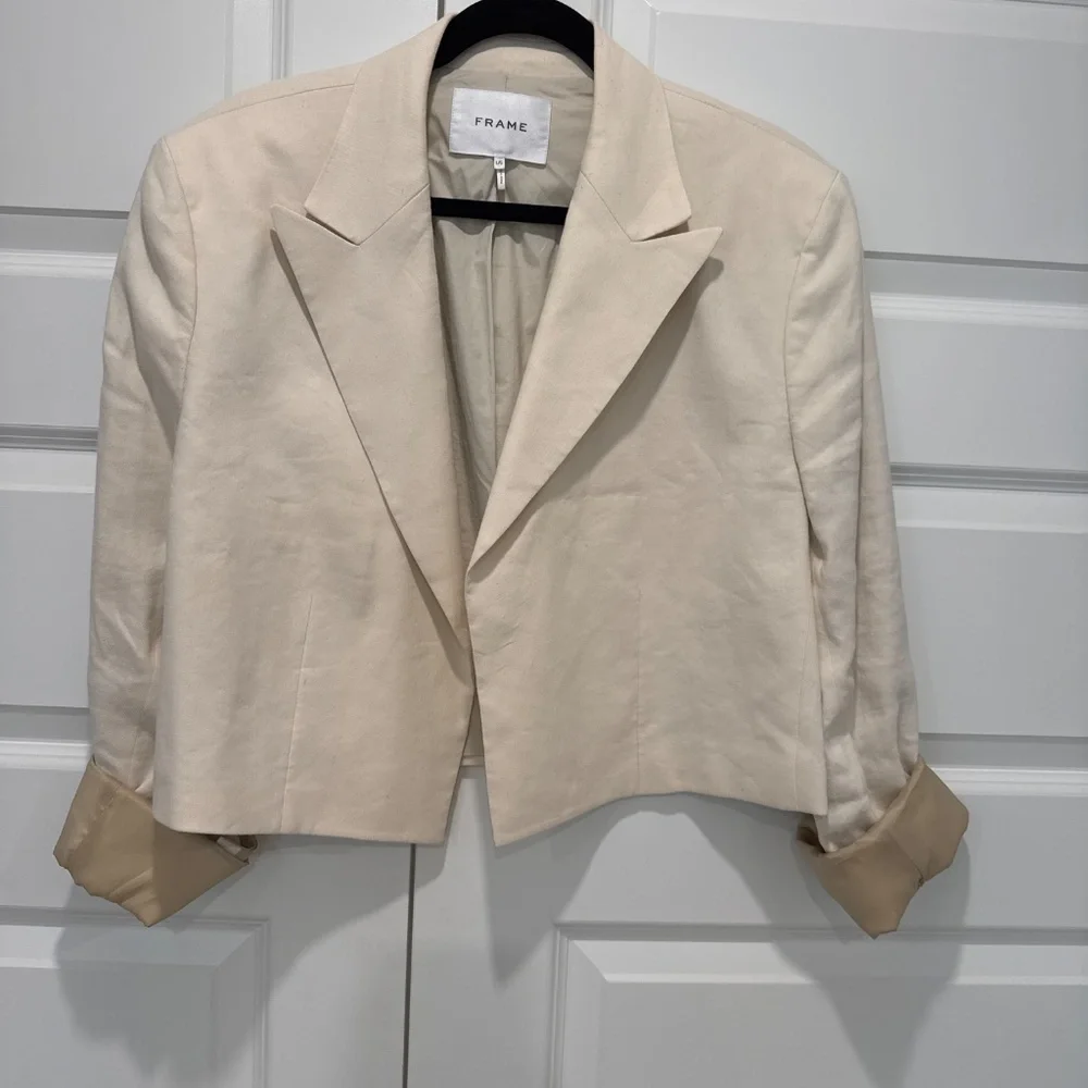 Frame Clean Cropped Blazer (cream/beige) linen blend Size L - Picture 3 of 4